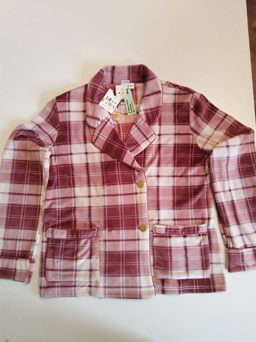 Kilo Brava NWT Pink Plaid Lounge Blazer Pajama Top